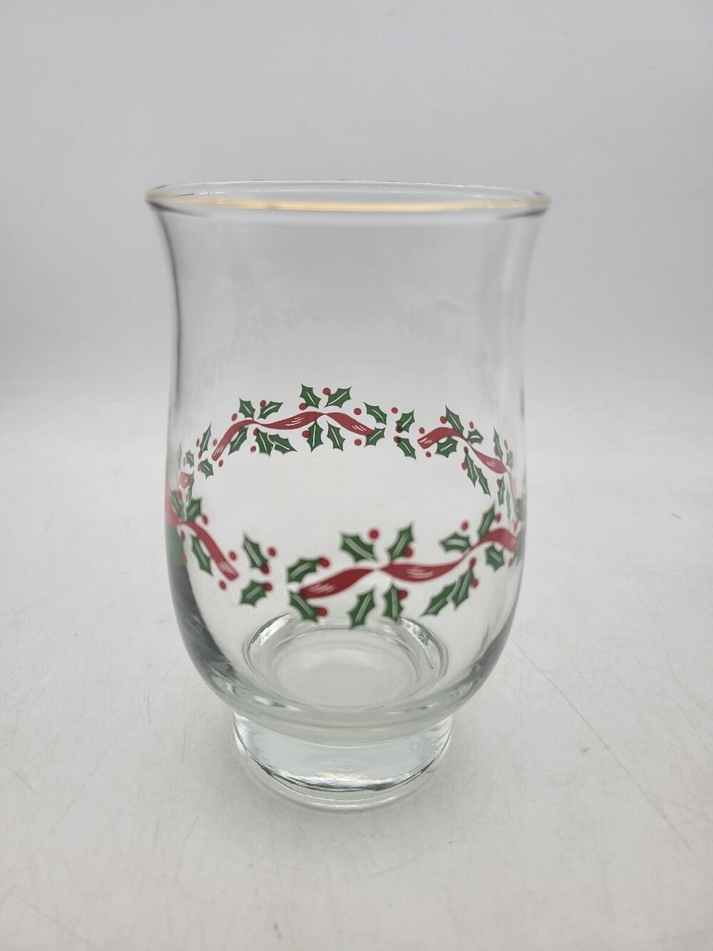 (1) Libbey Holly Ribbon Glass Cup Replacement Tumbler Tulip Shape Gold Band 14oz